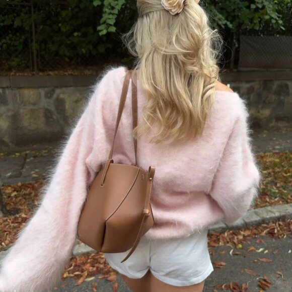 Pink Casual Women's Faux Fur Knit Loose Pullover Sweater - Picture 5 of 8